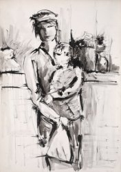 DONNA CON BAMBINO, 1966 - Inchiostri su carta, cm. 50x70