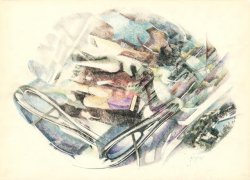 MOLECOLE ERRANTI, 1991 - rip. fotografici e matite colorate su carta cm.70X50