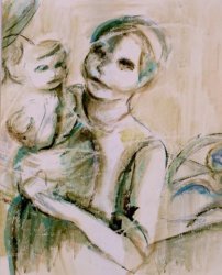 WOMAN WITH CHILD, 1966 - mixed technique on paper cm. 50x70