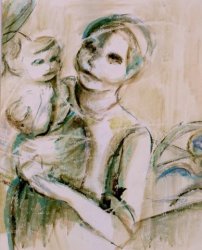 DONNA CON BAMBINO, 1966 - tecnica mista su carta cm. 50x70