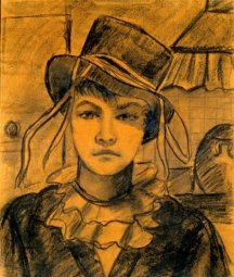 PORTRAIT OF MARIOLINA GABELLI, 1962 - charcoal on ocher paper 41x49 cm
