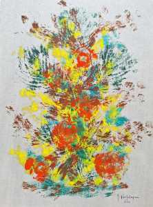 RANUNCOLI E MIMOSA, 2021 - Olio su carta, cm 23x24