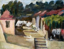 THE COURTYARD OF THE GRILLI COUSINS, 1962 - Oil on canvas, 59 x 45 cm